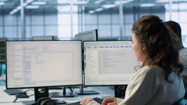 System admin working in computer network security data center